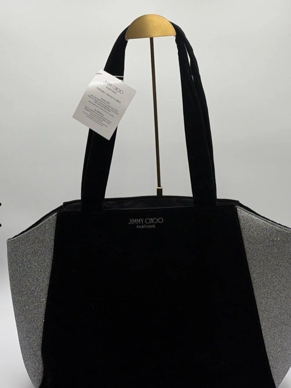 Jimmy Choo Black Tote with Silver Glitter Side Panels